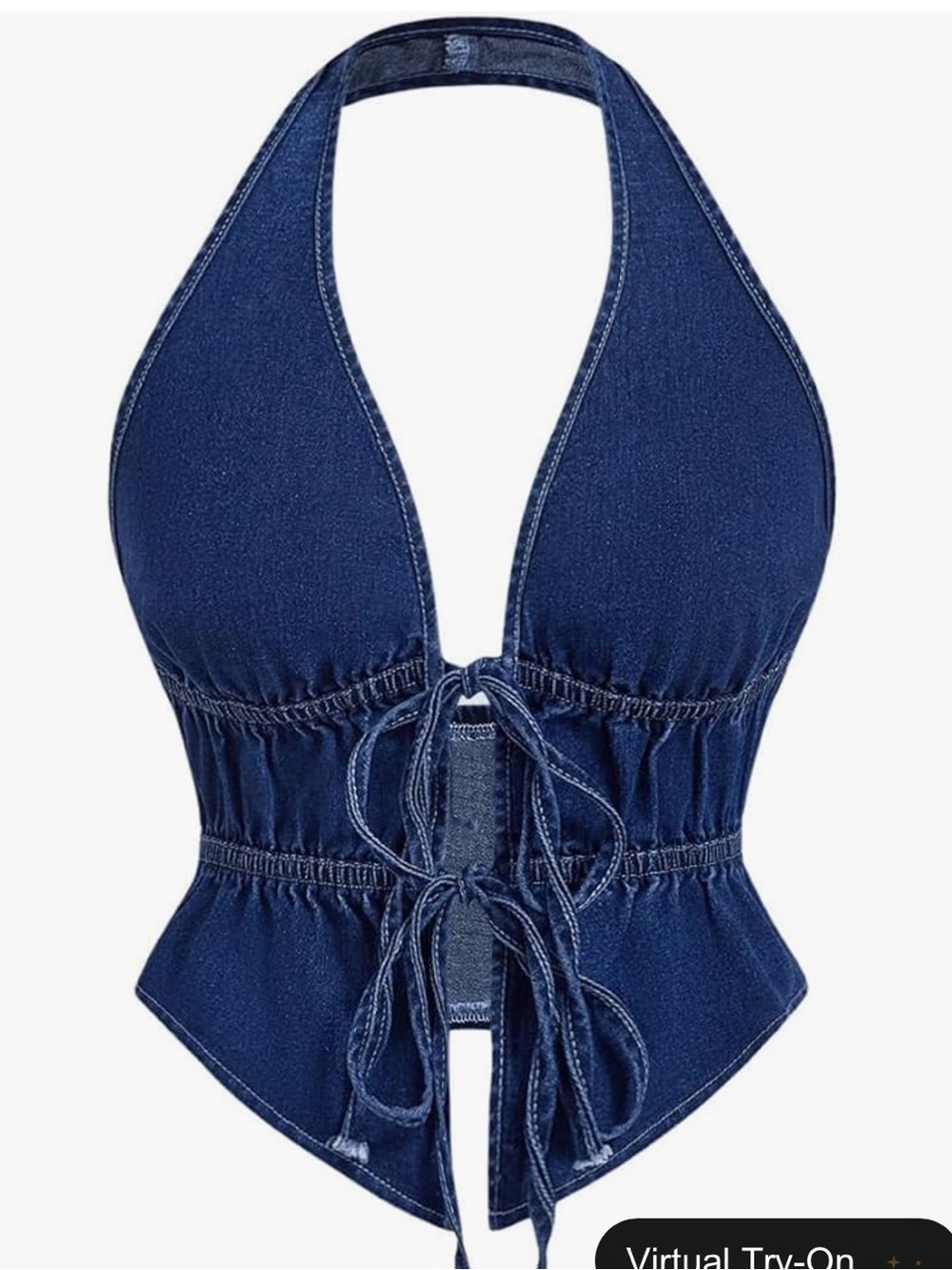 SHEIN Navy Denim-Look Halter Tank Top